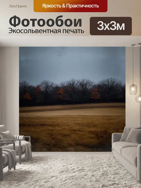 Фотообои мрачный осенний пейзаж с серым небом и черными деревьями