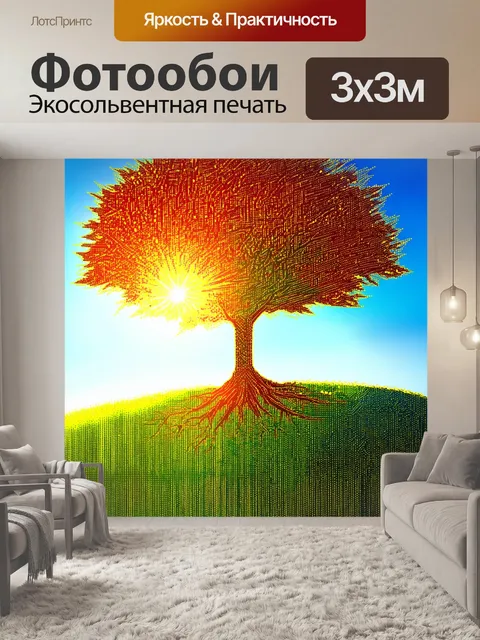 Фотообои солнечное дерево, символизирующее жизнь, изображенное в технике точечного рисунка