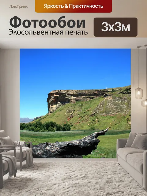 Фотообои корявый ствол дерева и горы