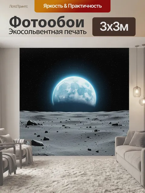 Фотообои Лунный пейзаж с Землей