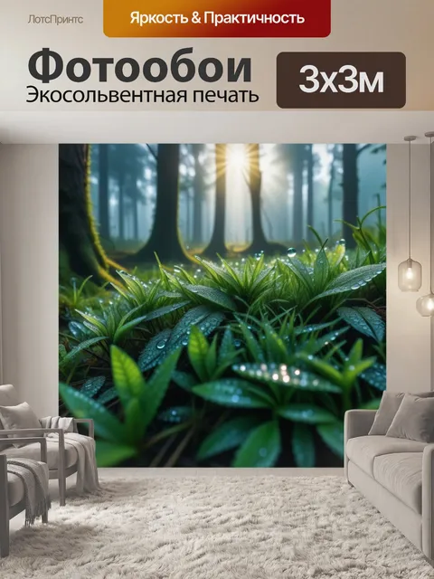 Фотообои лесное утро с роса