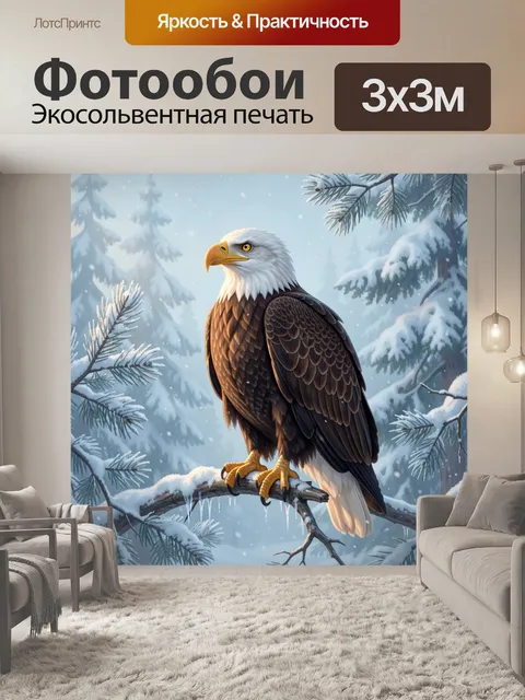 Фотообои Белоголовый орлан в зимнем лесу