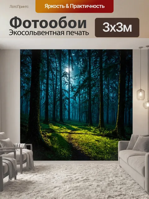 Фотообои таинственный лес, залитый лунным светом и скрытыми тенями