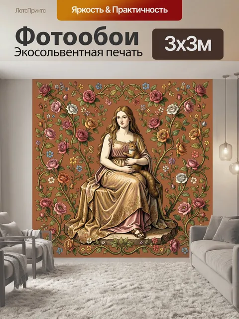Фотообои Дева с лисой и розами