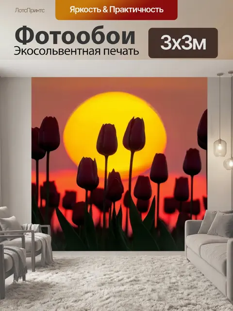 Фотообои силуэт тюльпанов на фоне заката