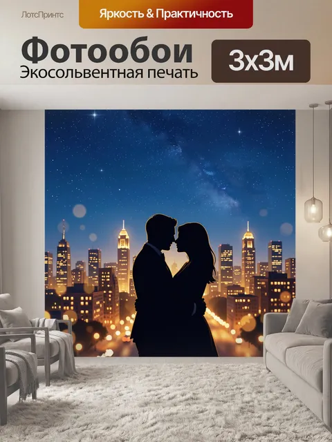 Фотообои Силуэты пары на фоне мегаполиса