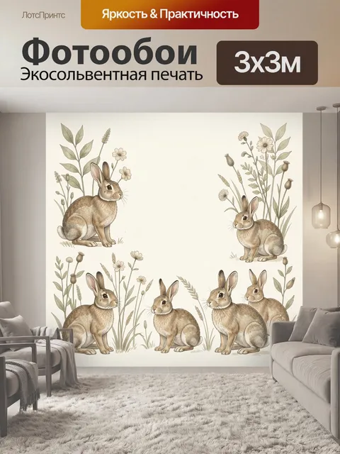 Фотообои Зайцы среди полевых трав