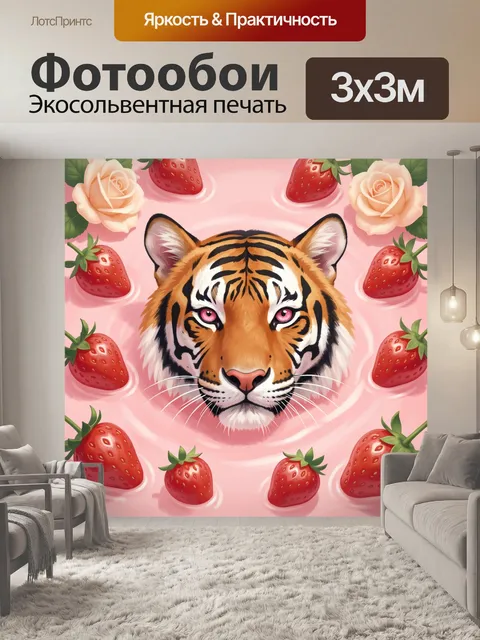 Фотообои Тигр со клубничным узором