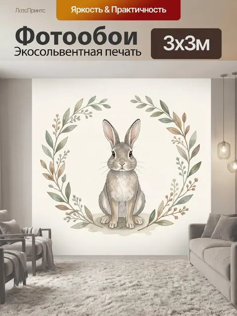 Фотообои Заяц в цветочном венке