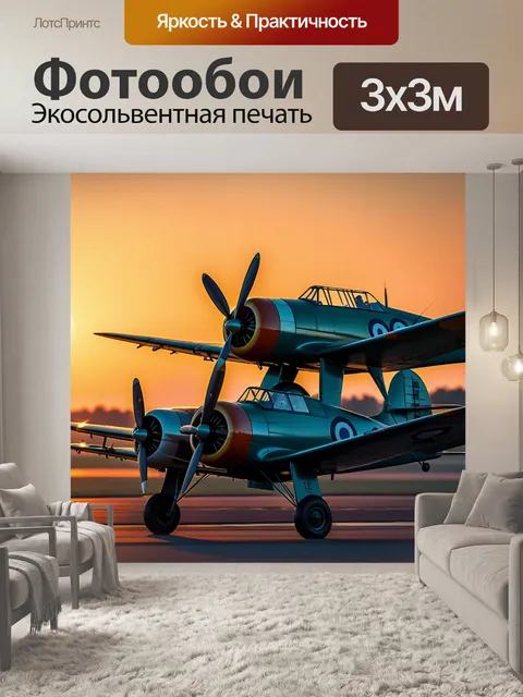 Фотообои ретро-авиация: старинные самолеты на фоне заката