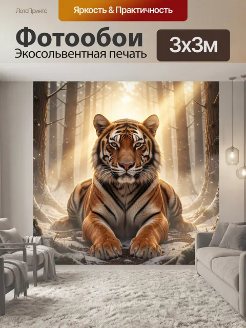 Фотообои Тигр в зимнем лесу
