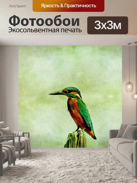 Фотообои Кинфишер Птица Винтажная живопись
