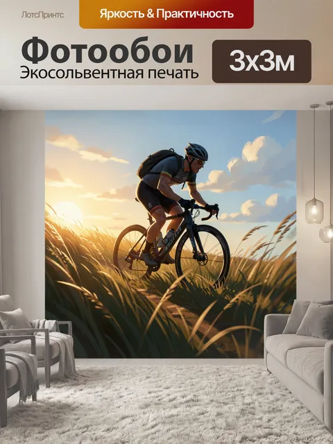 Фотообои Шоссейный гонщик в золотом поле
