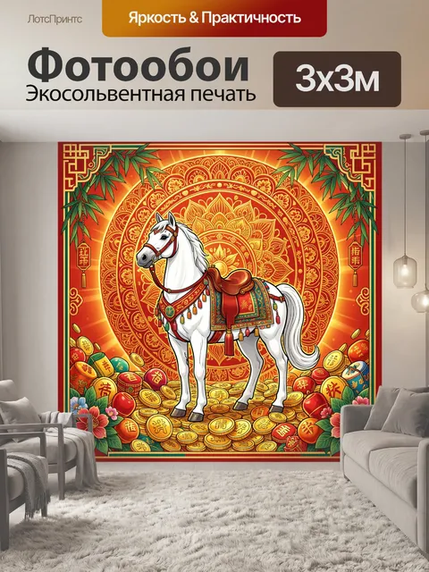 Фотообои Белая лошадь в восточном орнаменте