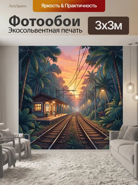 Фотообои Тропическая железная дорога на закате