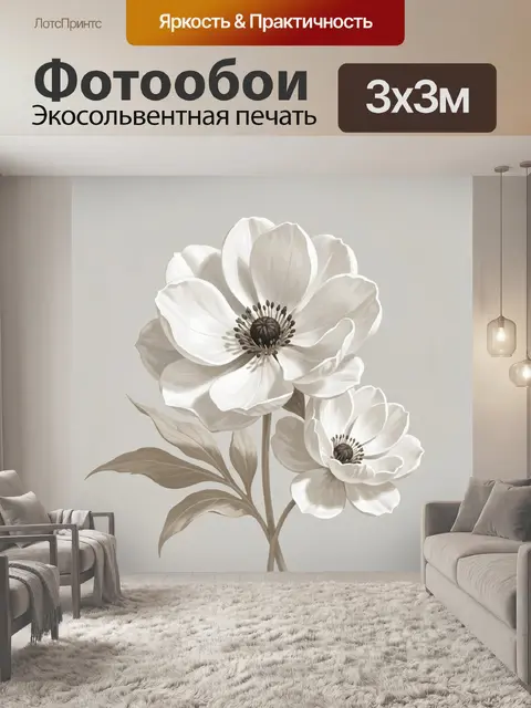 Фотообои Белые цветы в минималистичном стиле