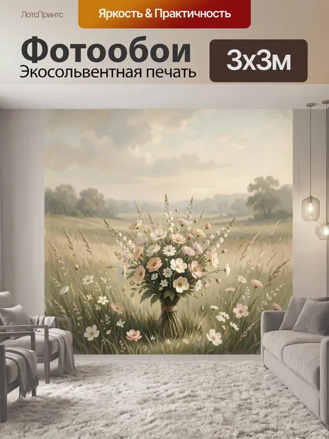 Фотообои Полевой букет в летнем пейзаже