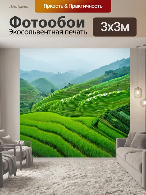 Фотообои китай изображают прекрасные рисовые террасы, завуалированные утренним туманом