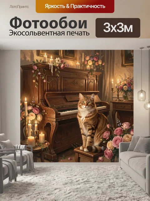 Фотообои Пушистый мейн-кун у пианино