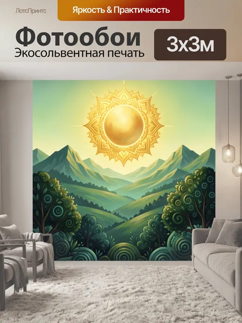 Фотообои Солнце над зелеными горами