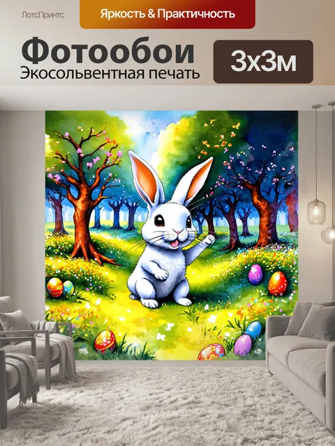 Фотообои красивый кролик, с гордым поднятой головой и усиками, исследующий волшебный лес