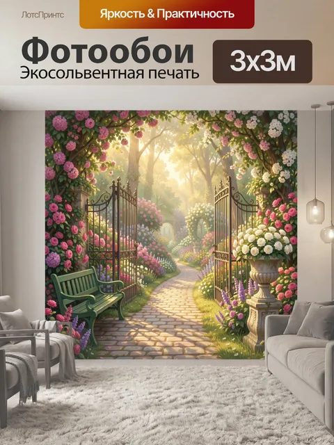 Фотообои Сад с цветущей аркой и дорожкой