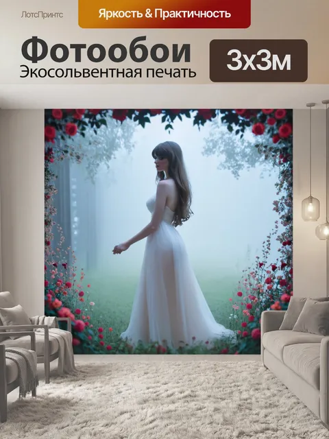 Фотообои туман в стиле арт-нуво, тонкие женские силуэты, окруженные цветами и мягким туманом, создание уютного ощущения
