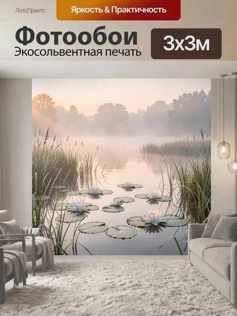 Фотообои Туманный пруд с кувшинками
