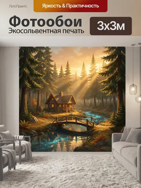 Фотообои Лесной домик у ручья