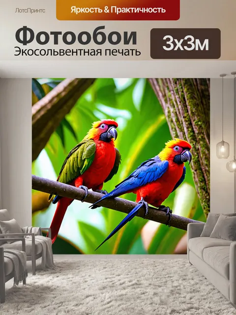 Фотообои экзотические птицы в тропическом лесу