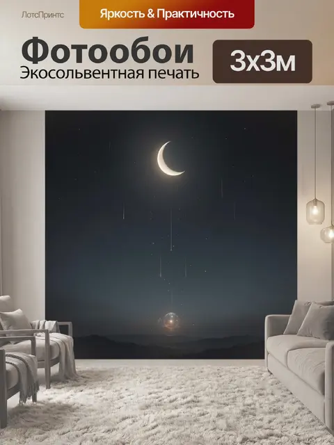 Фотообои Лунный пейзаж со звёздным небом