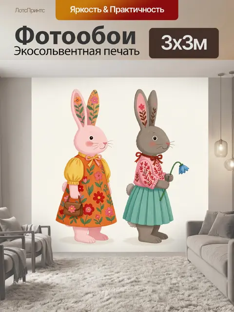 Фотообои Зайцы в цветочных нарядах
