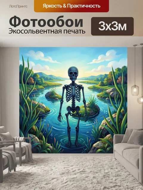 Фотообои Скелет-статуя у реки на фоне природы