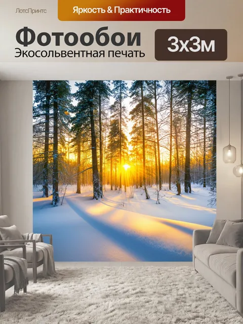 Фотообои зимний лес в момент солнечного восхода