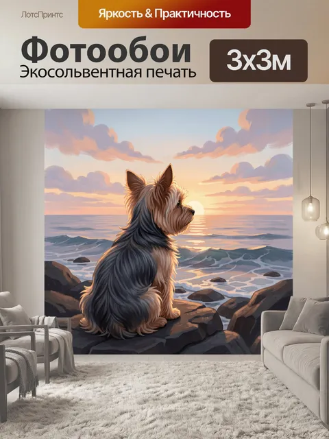 Фотообои Йоркширский терьер на берегу моря