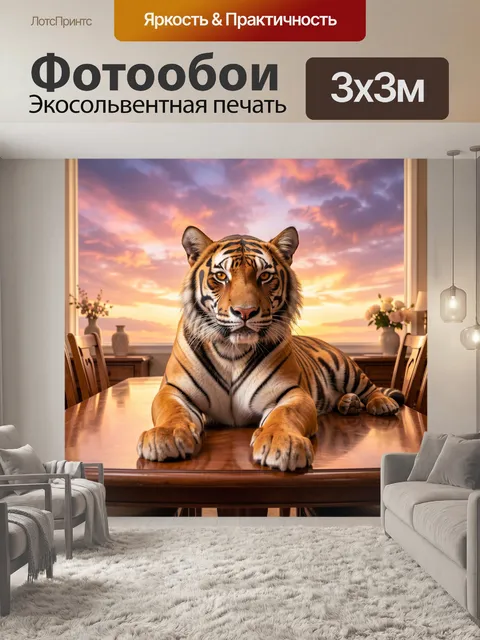 Фотообои Тигр за столом на закате