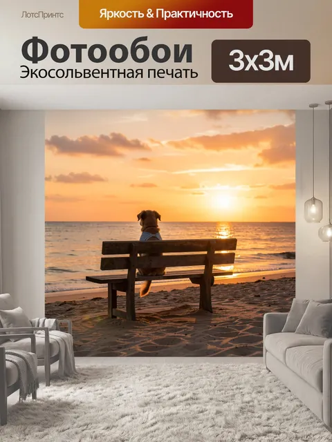 Фотообои Собака на скамейке у моря