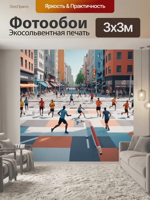 Фотообои город в стиле флэт с изображением людей