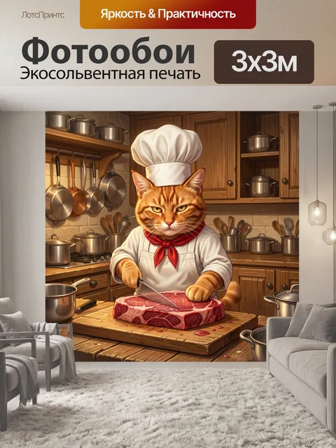 Фотообои Рыжий повар с мраморным стейком