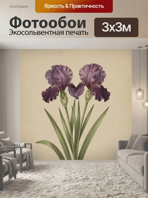 Фотообои Фиолетовые ирисы на бежевом фоне