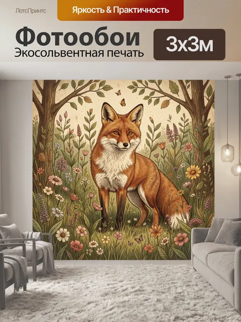 Фотообои Лис в цветущем лесу