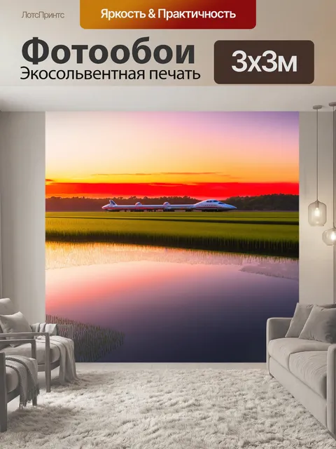 Фотообои синкансэн на бескрайних просторах рисовых полей во время заката