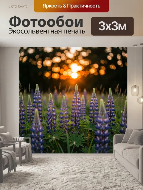 Фотообои Люпины на закате в поле