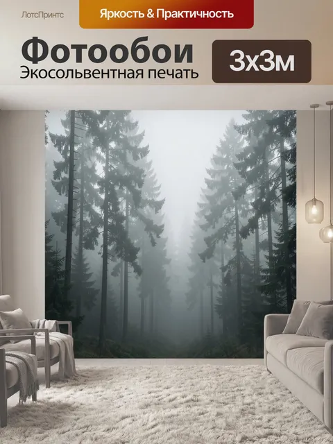 Фотообои Туманный хвойный лес