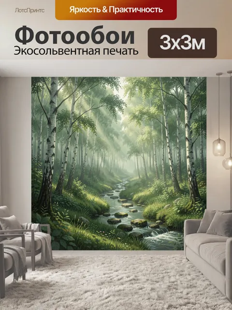 Фотообои Березовый лес с извилистой рекой