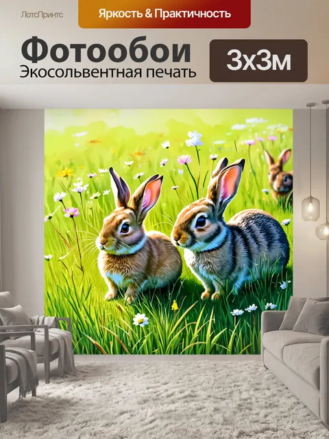 Фотообои охота на кроликов в луговой траве