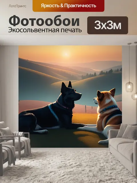 Фотообои пейзаж с собаками минимал