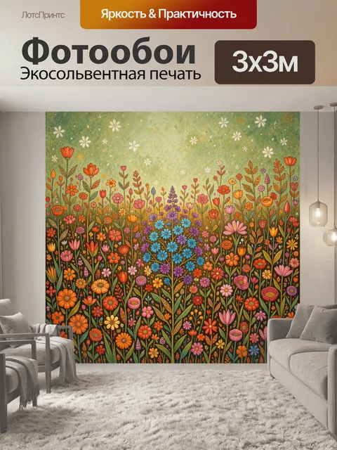 Фотообои Полевые цветы на зелёном фоне