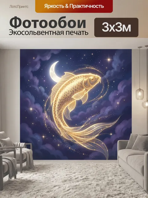 Фотообои Светящаяся рыба в ночном небе