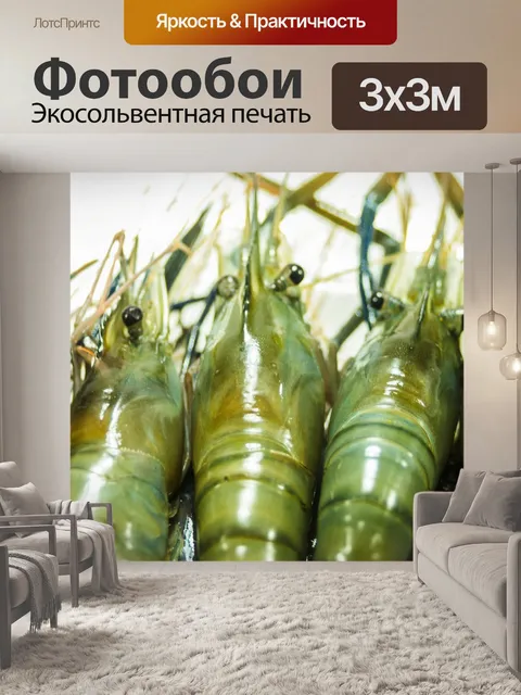 Фотообои Свежие приготовленные креветки фон мореп